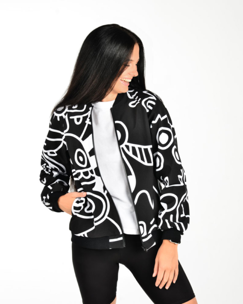 Black and white printed bomber jacket by Zack Marqués